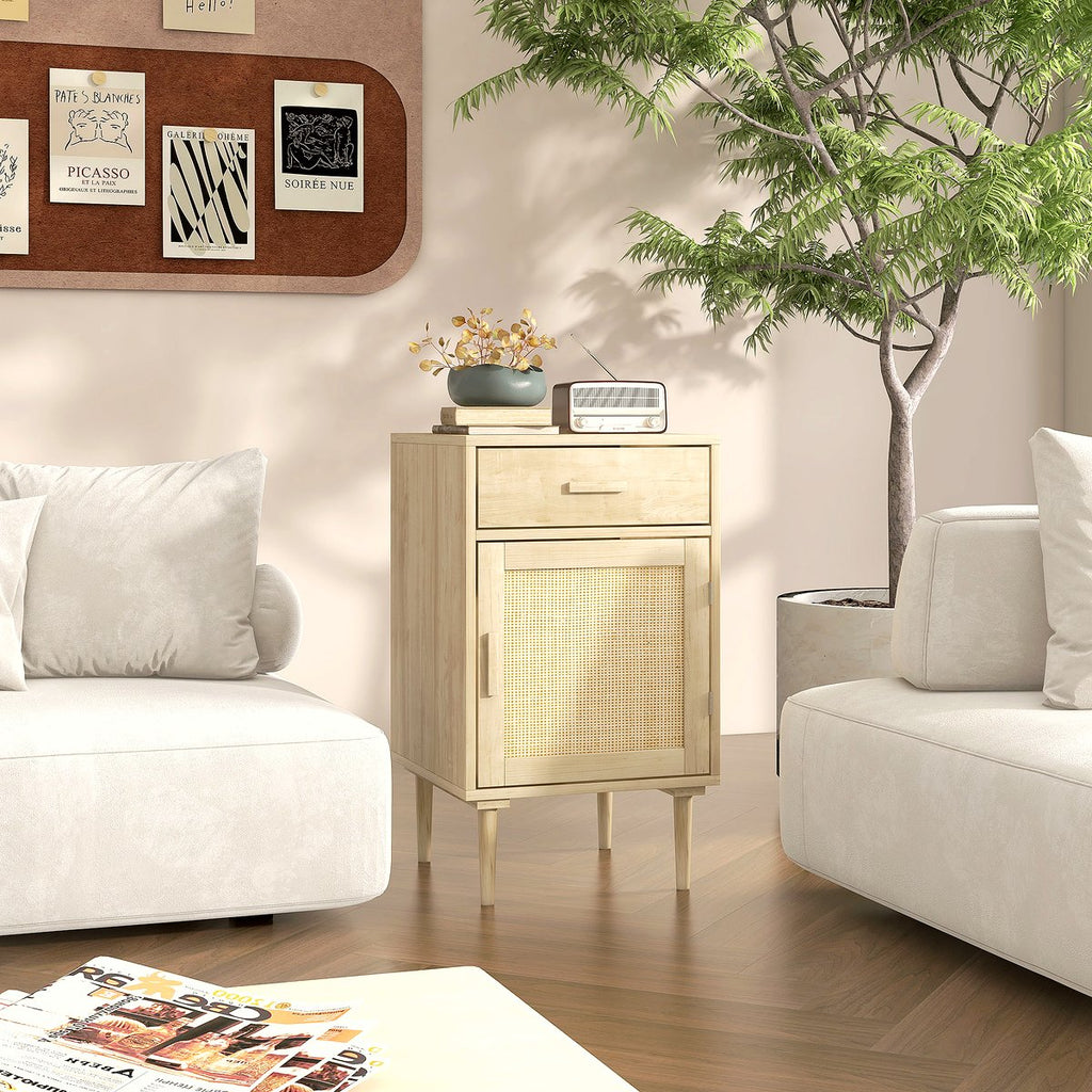 Rattan Side Table - Natural Wood Storage Cabinet - Image 2