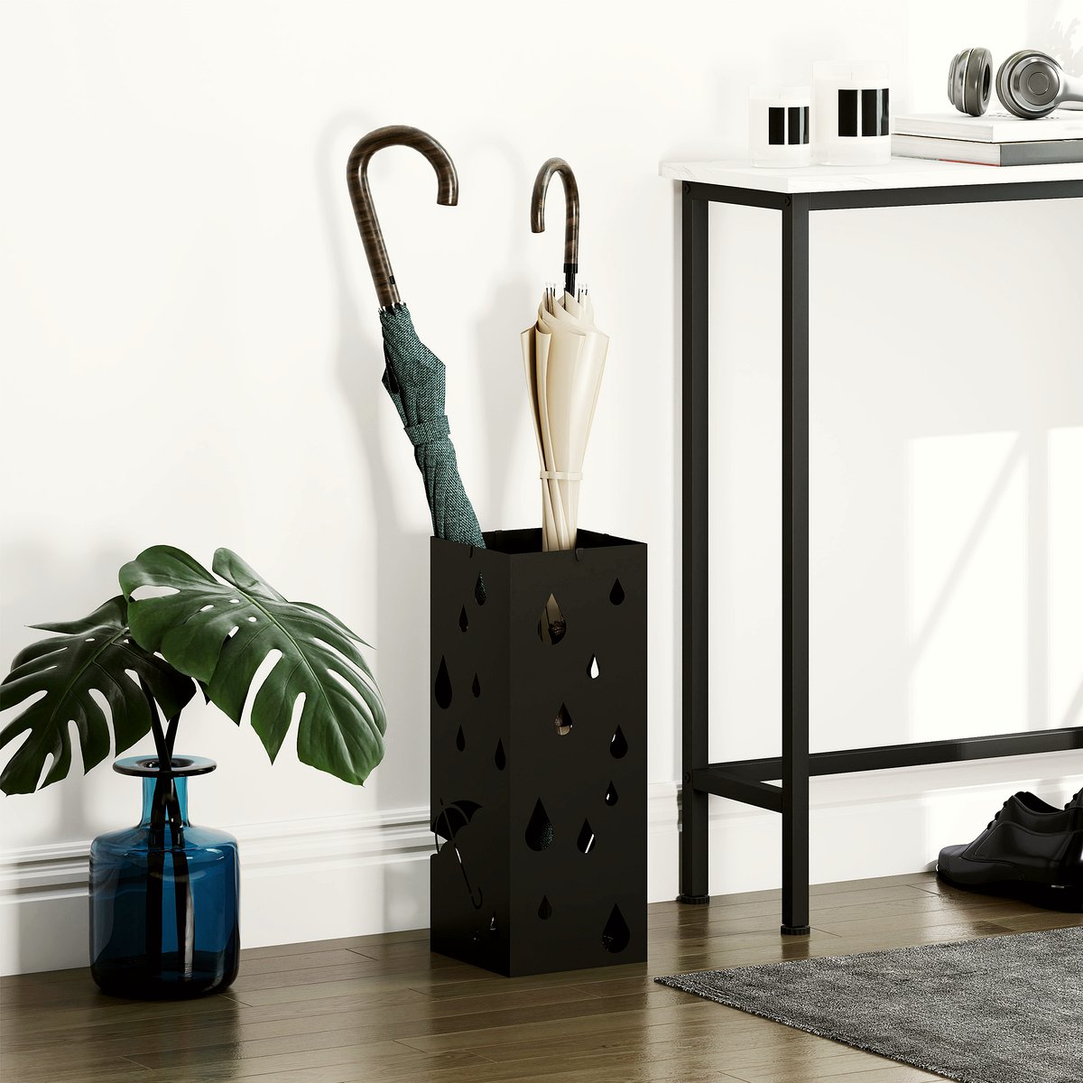 Steel Umbrella Stand - Hallway Storage with Drip Tray - Image 2