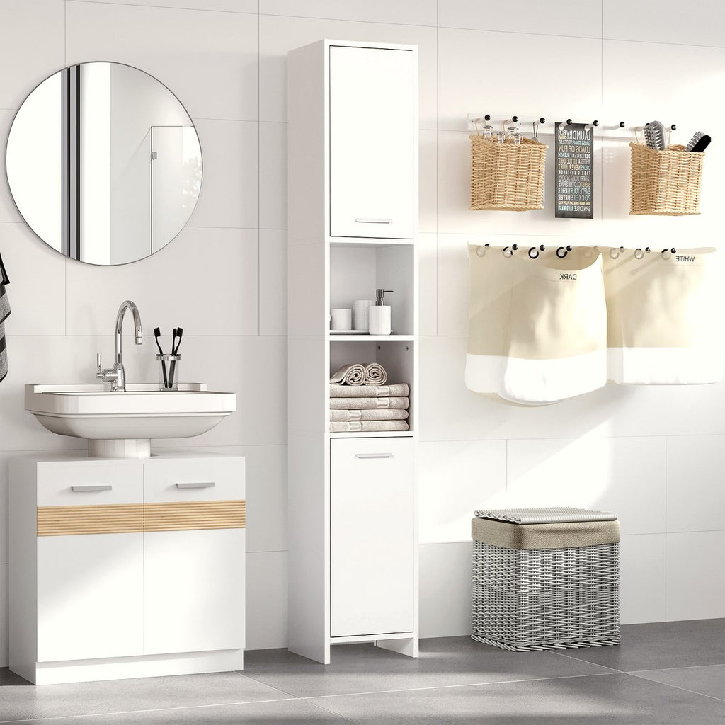 Tall Bathroom Cabinet - Neutral White Wood Storage - Image 2