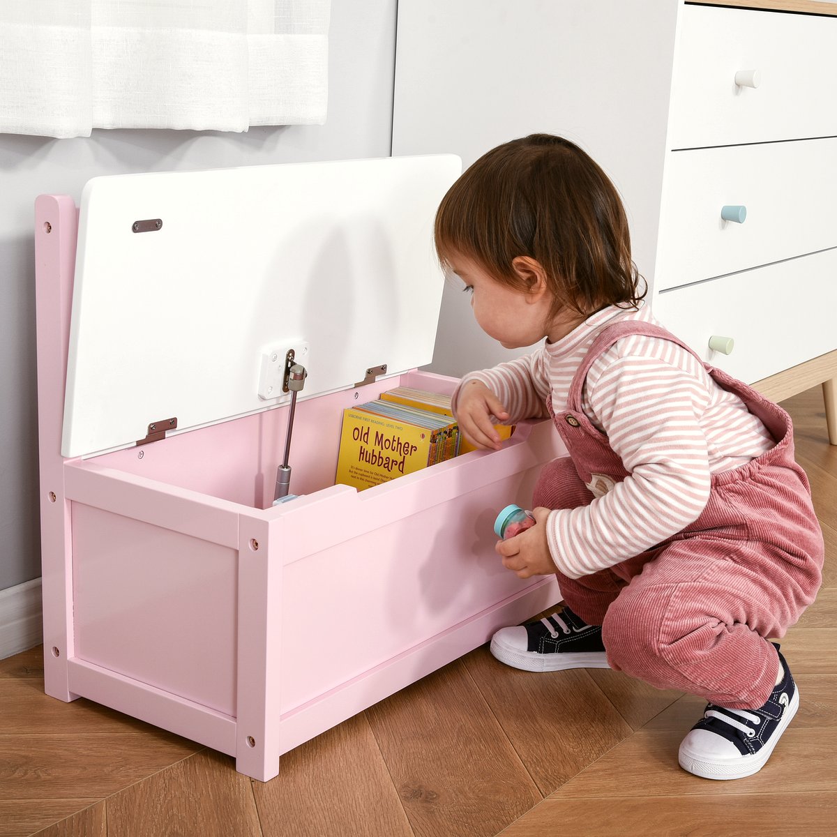 Kids Storage Bench - Wooden Toy Box with Safety Lid - Image 2
