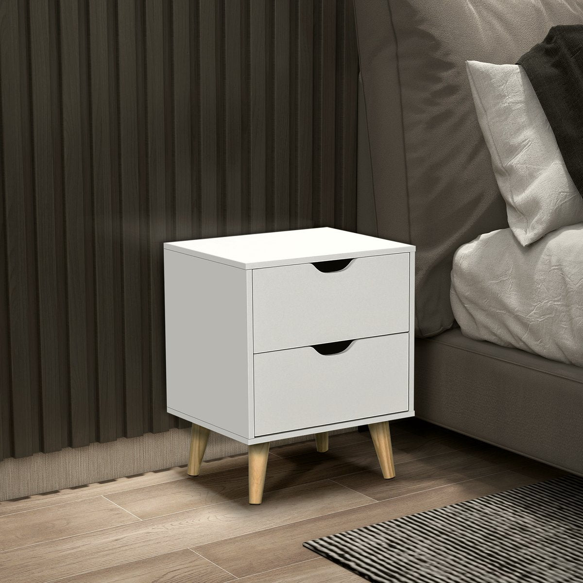 Pine Wood Bedside Table - White Two-Drawer Design - Image 2