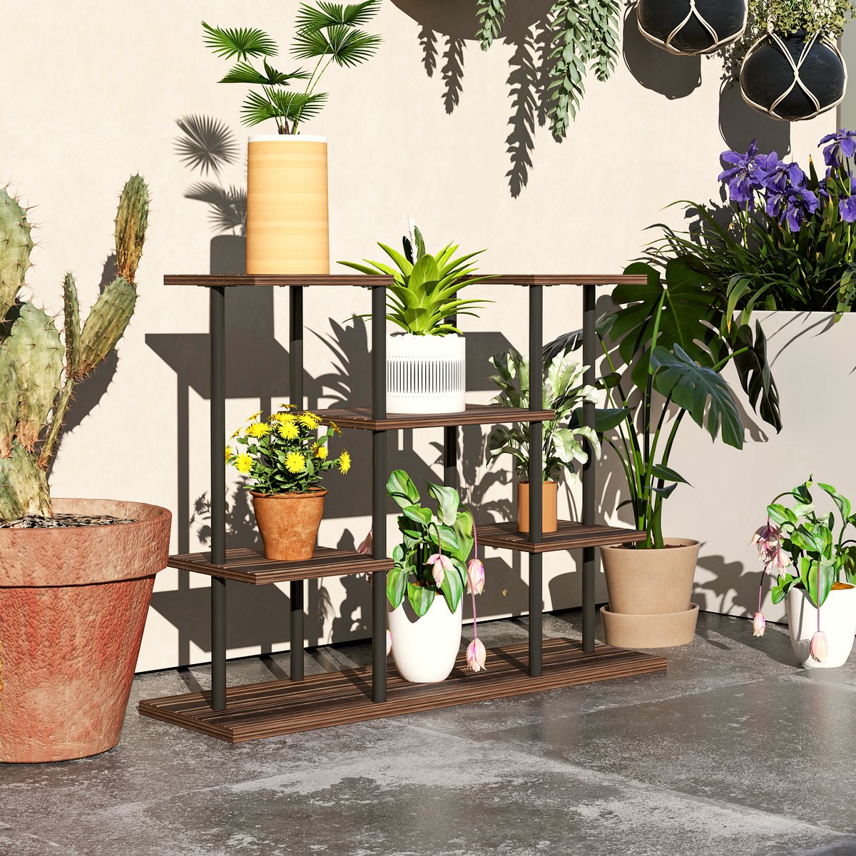 Four-Tier Plant Stand - Industrial Wood and Metal Design - Image 2