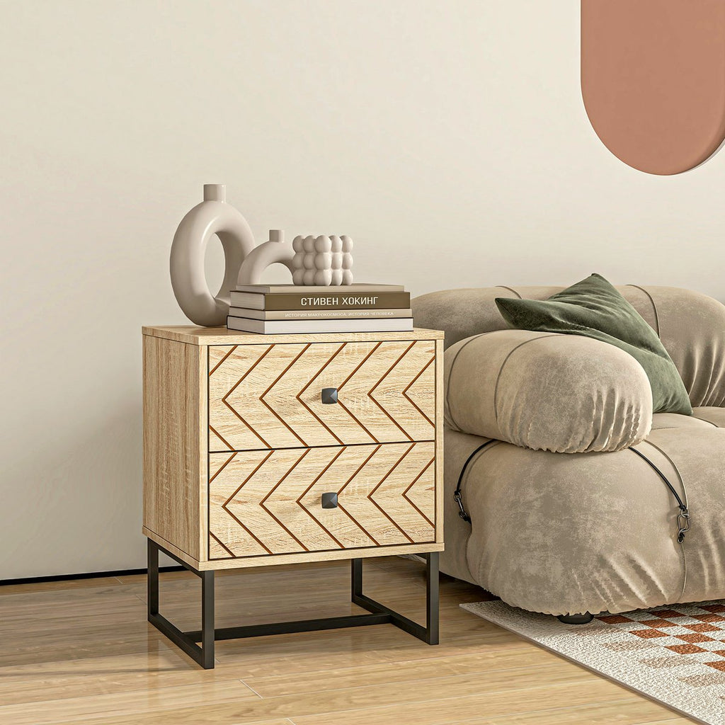 Zig Zag Bedside Table - Two-Drawer Wood Storage Unit - Image 2