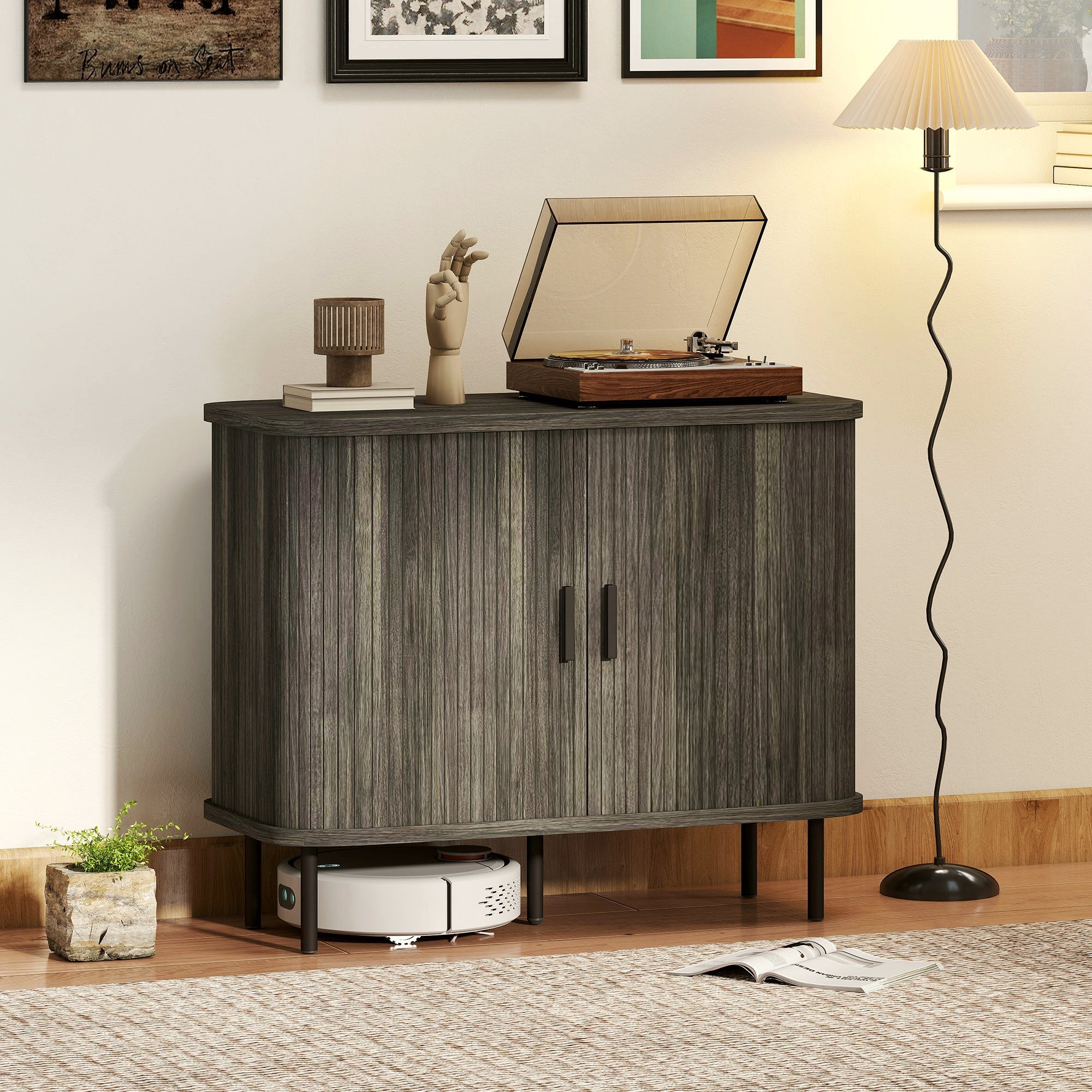 Oak Sideboard - Mid-Century Modern Sliding Tambour Doors - Image 2
