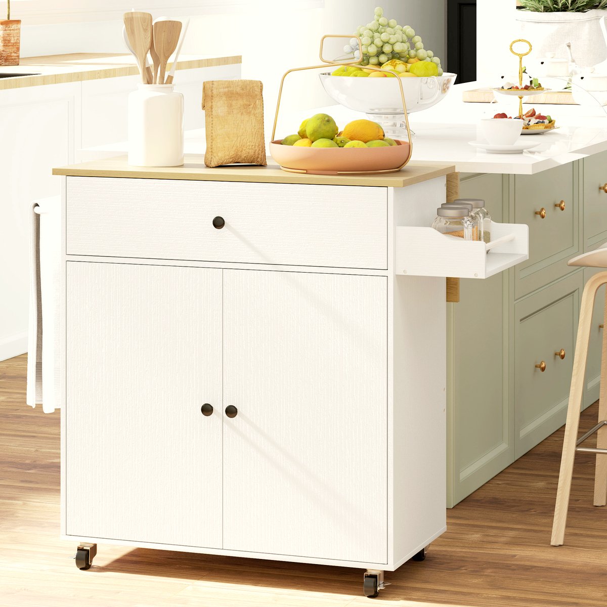 Kitchen Island Cart - White Oak with Drop Leaf Design - Image 2
