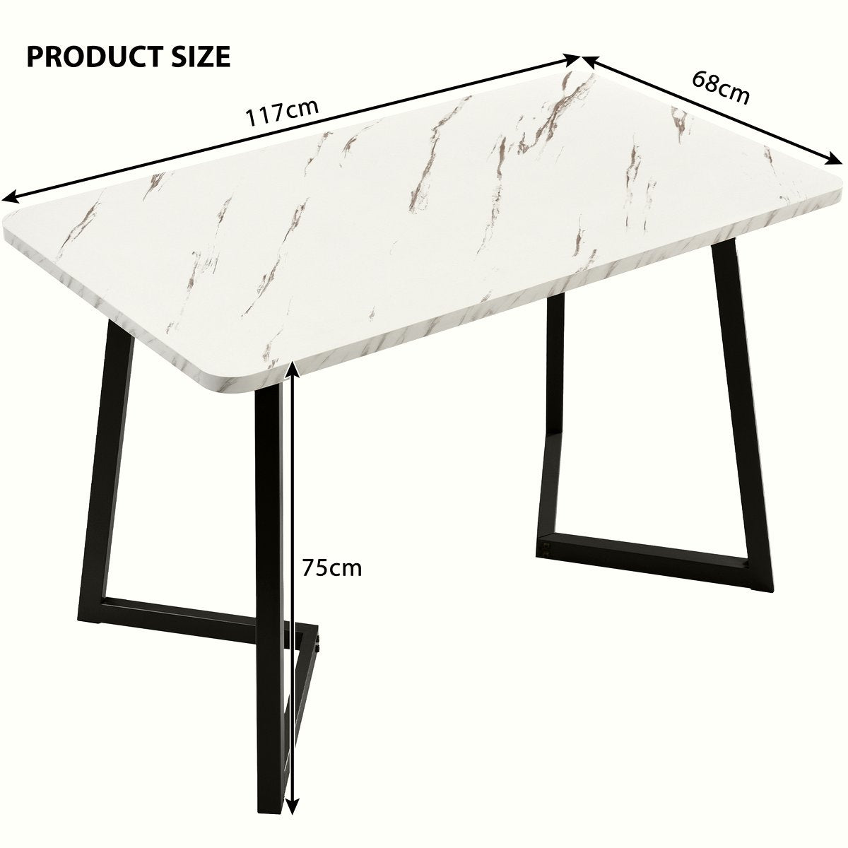 Marble MDF Dining Table - Black Metal Frame Modern - Image 2