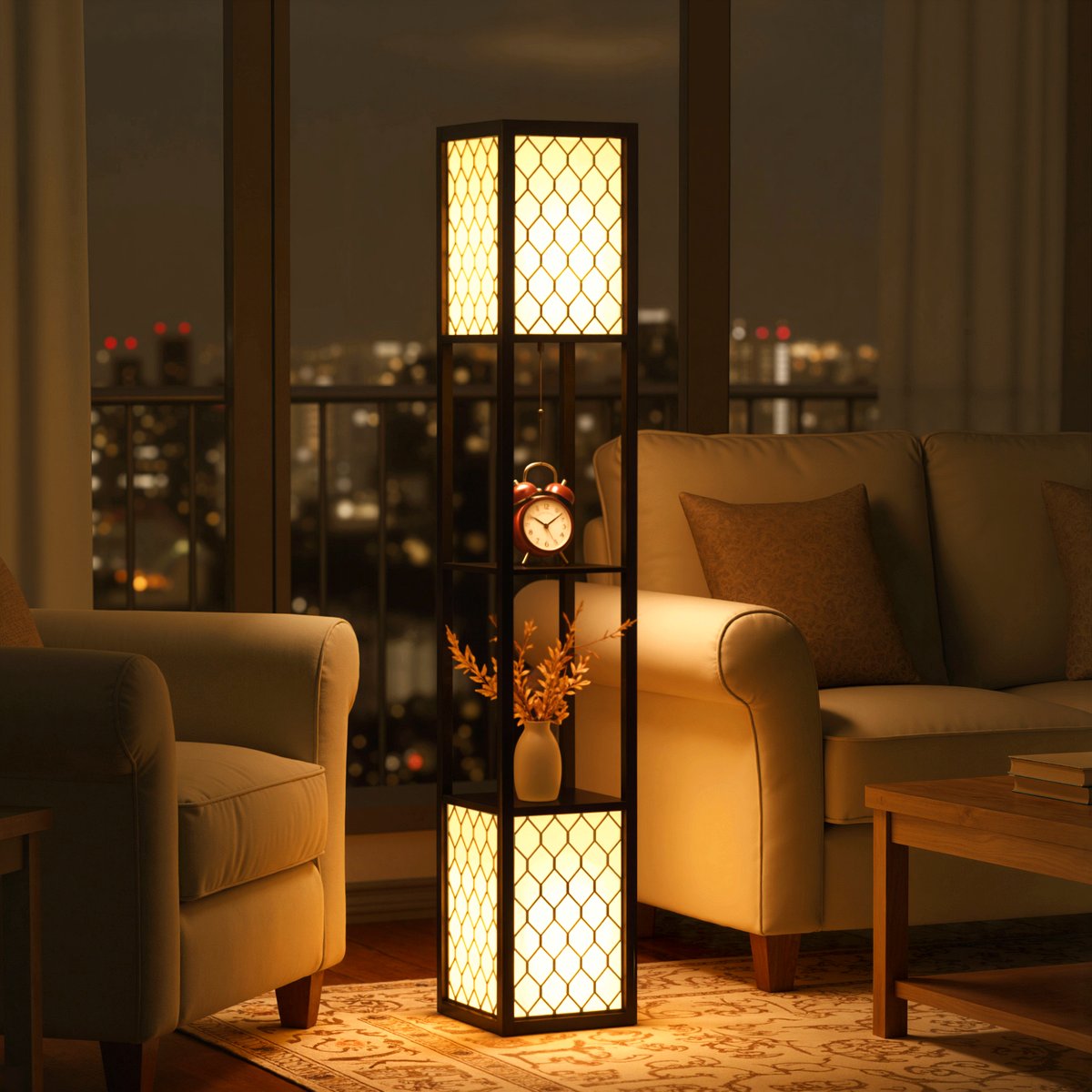 Modern Floor Lamp - MDF with Integrated Shelving - Image 2