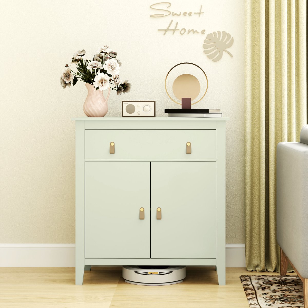 Farmhouse Sideboard - Light Green Wood Storage - Image 2