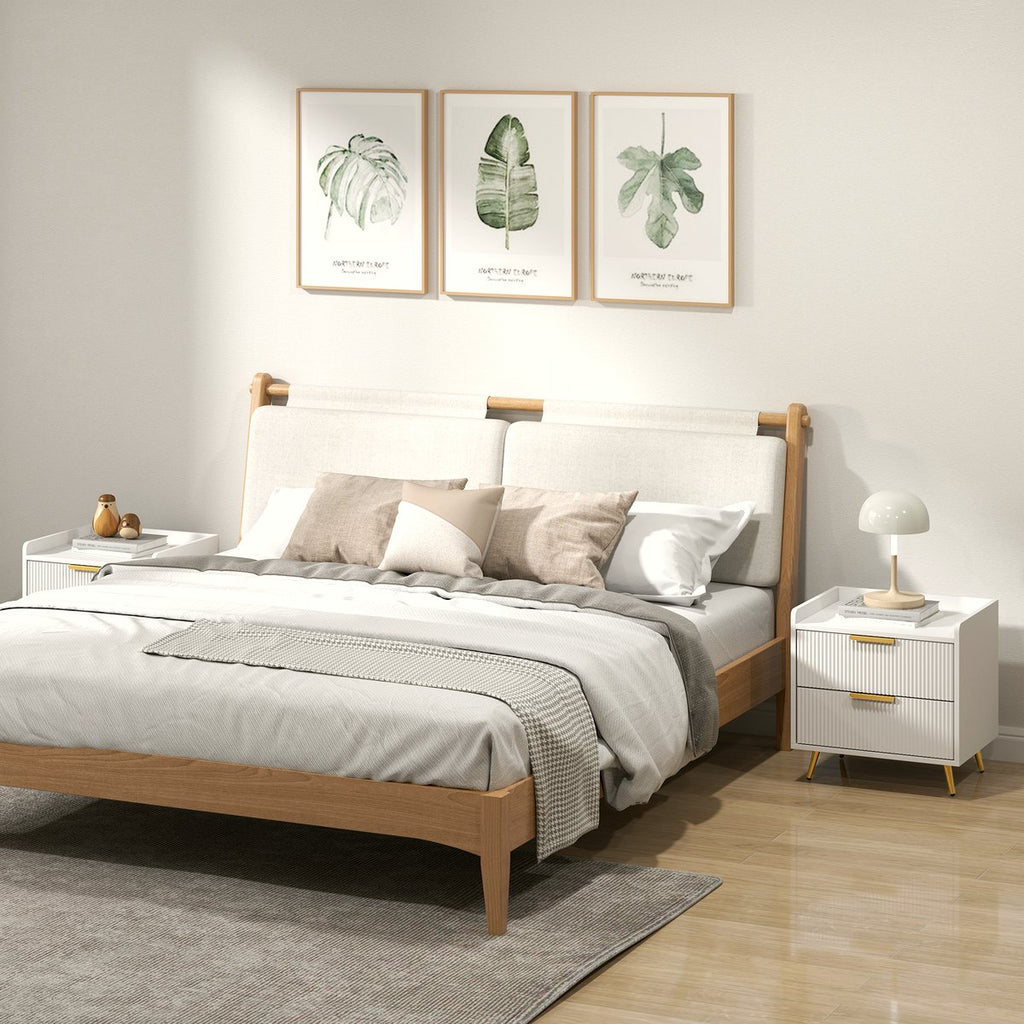 Two-Drawer Bedside Table - White with Gold Handles - Image 2