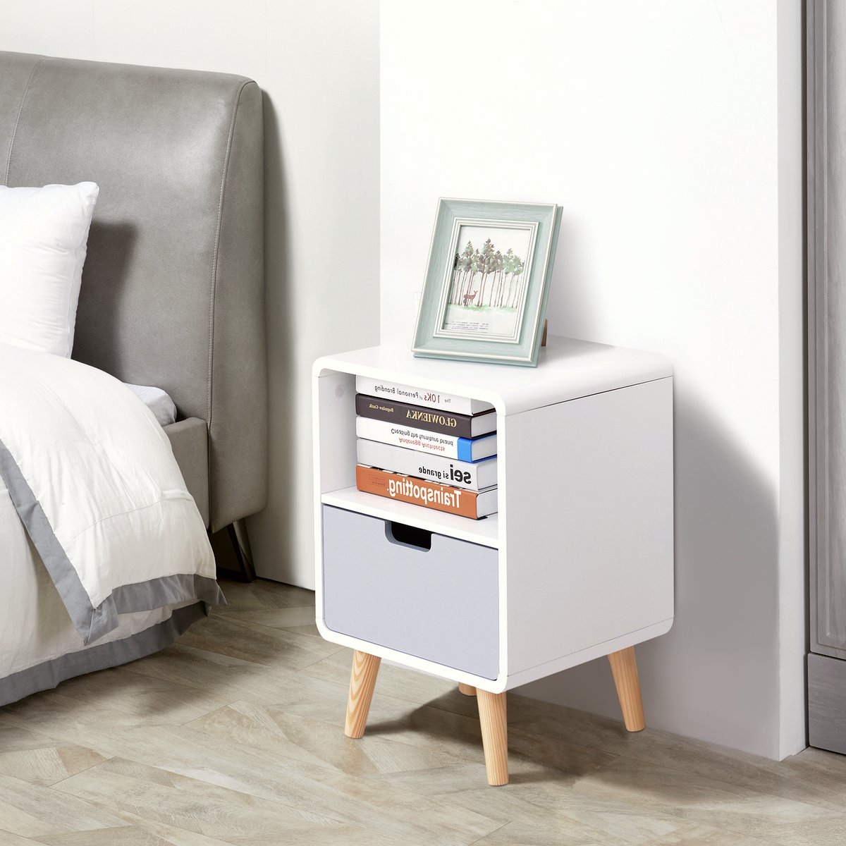 Pine Bedside Table - Scandinavian Nordic Storage Unit - Image 2
