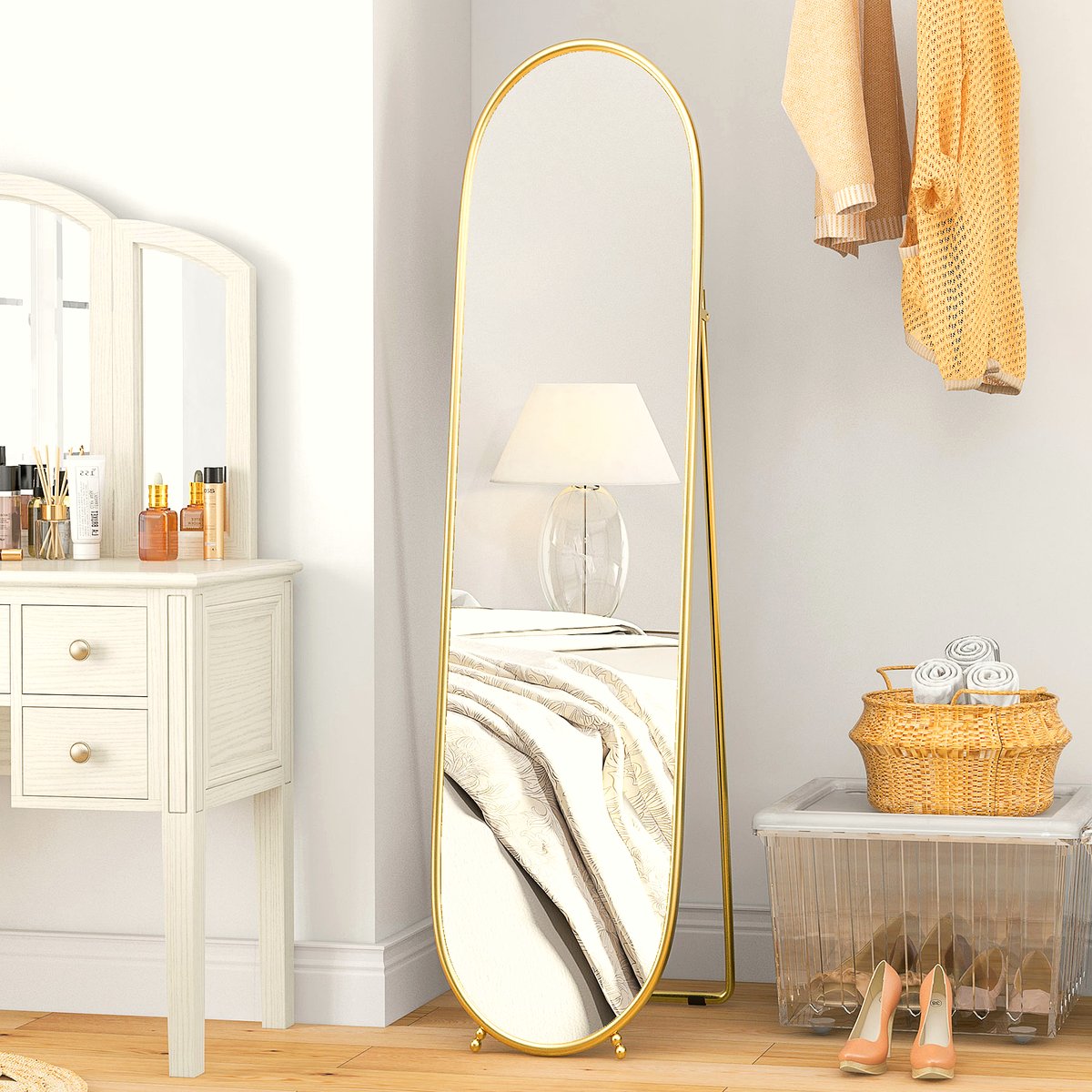 Two-Way Curved Full Length Mirror - Gold Tone Frame - Image 2