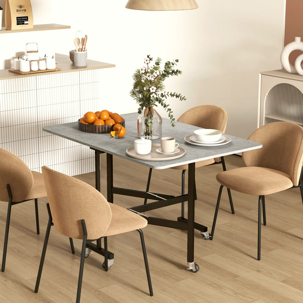 Drop Leaf Dining Table - Grey Marble with Steel Wheels - Image 2