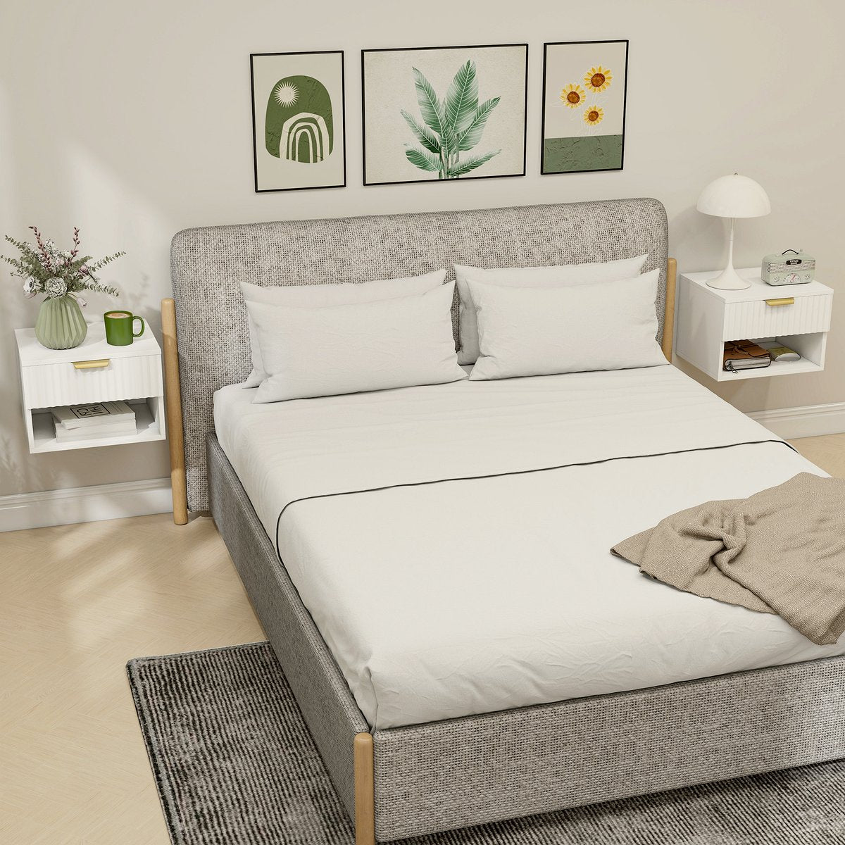 Wall Mounted Nightstands - Fluted Drawer White Modern Set - Image 2