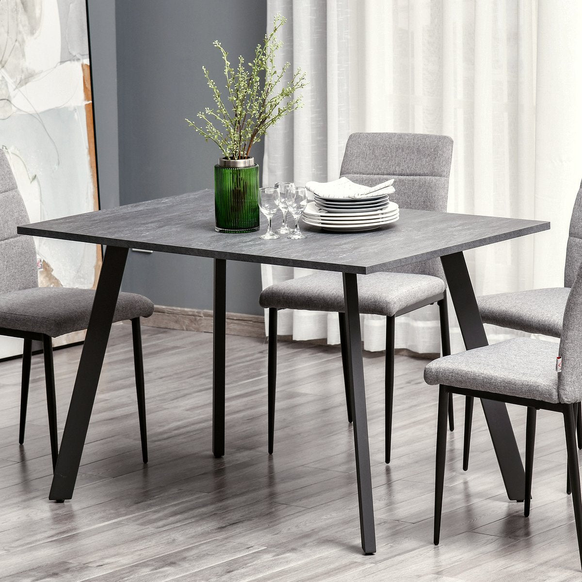 Contemporary Rectangle Dining Table - Dark Grey Metal Legs - Image 2