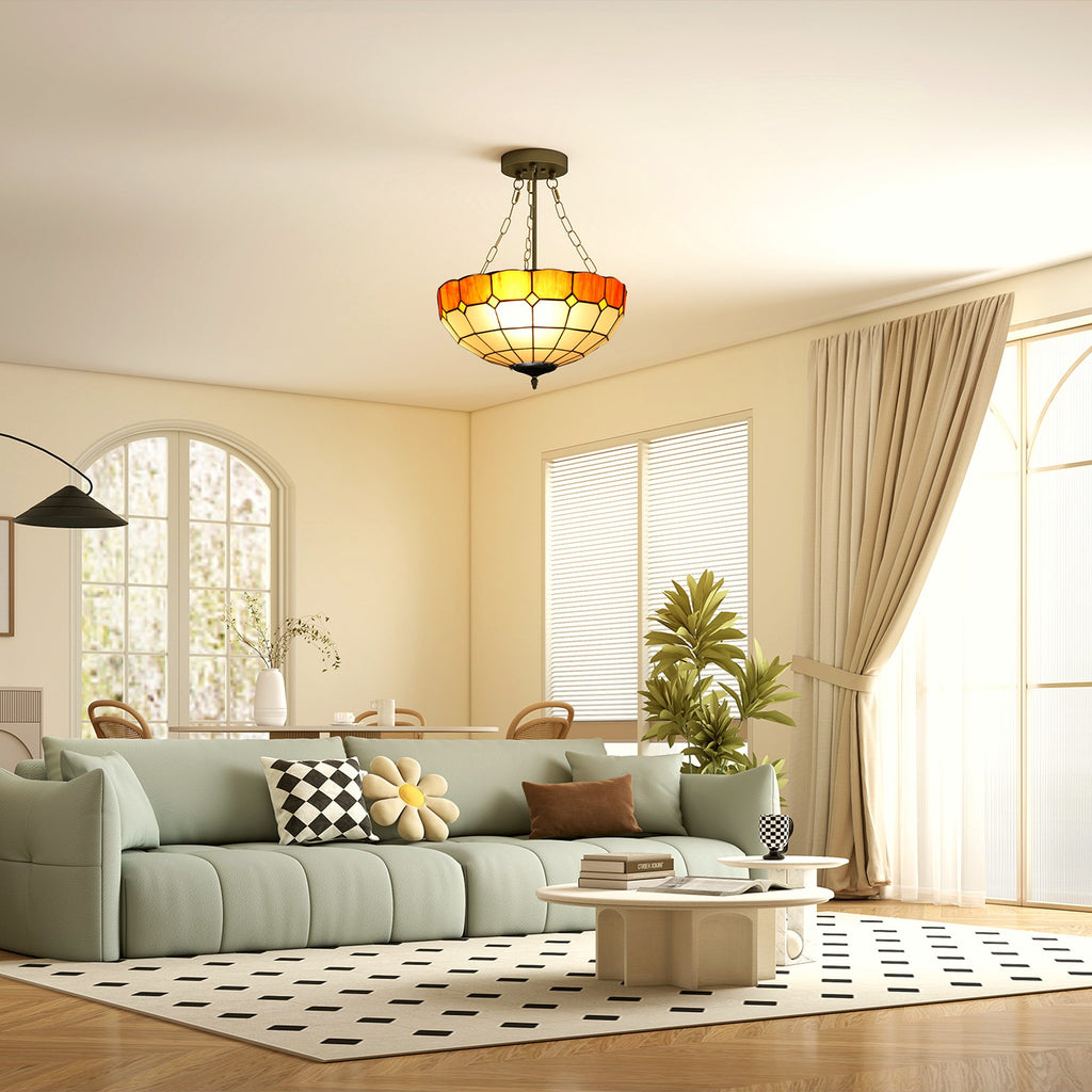 Tiffany Style Ceiling Light - Vintage Glass Chandelier - Image 2