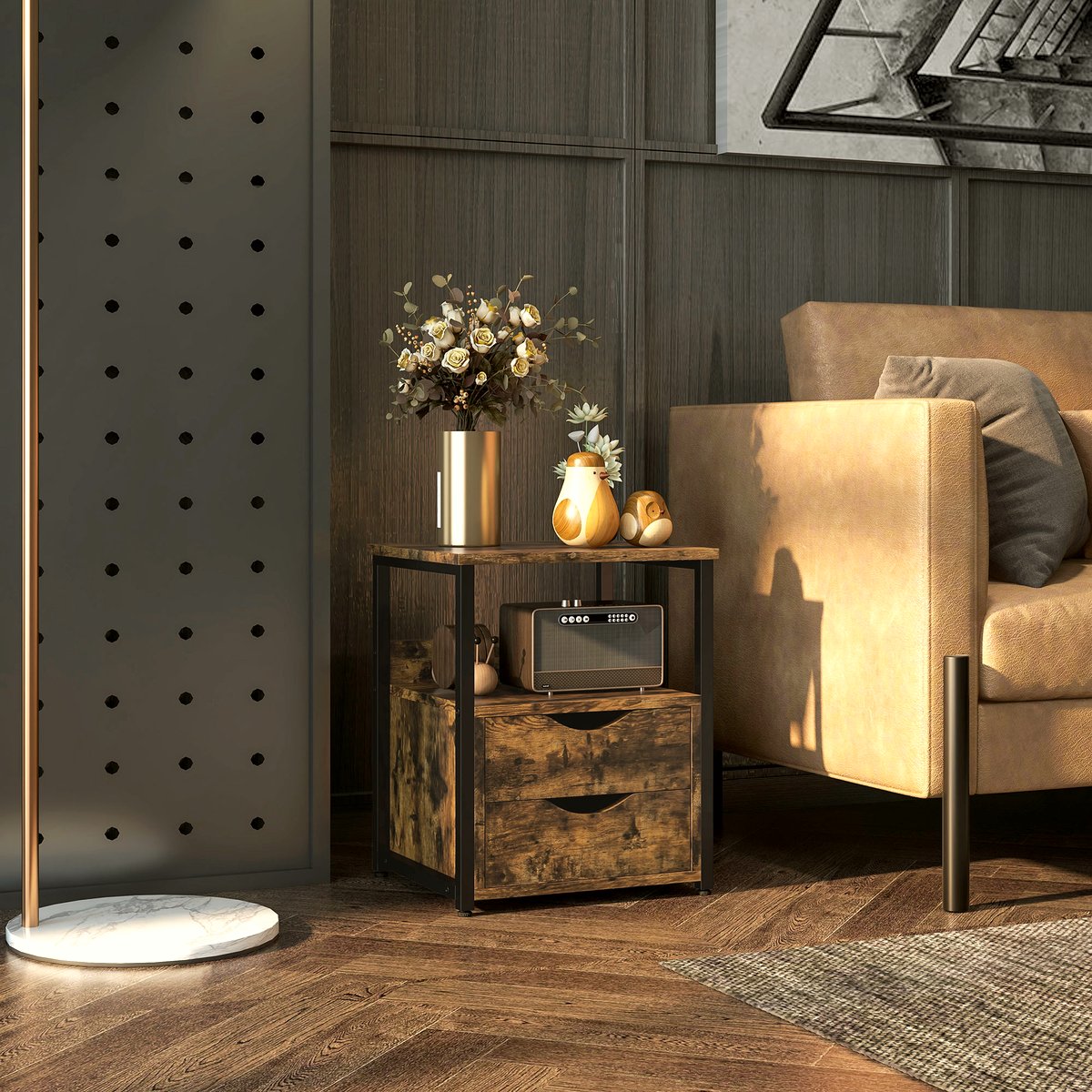 Industrial Side Table - Dark Wood with Black Metal Frame - Image 2