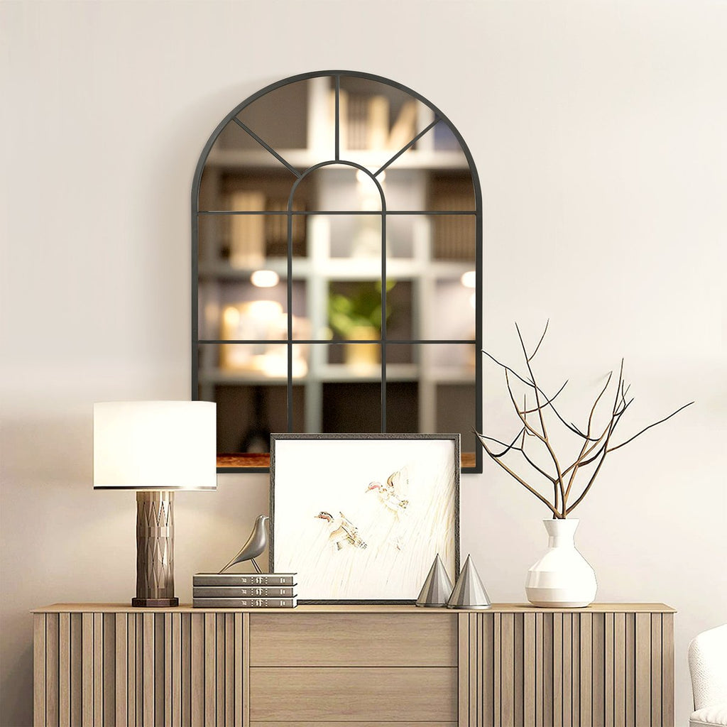 Arched Grid Mirror - White Metal Frame with Classic Design - Image 2
