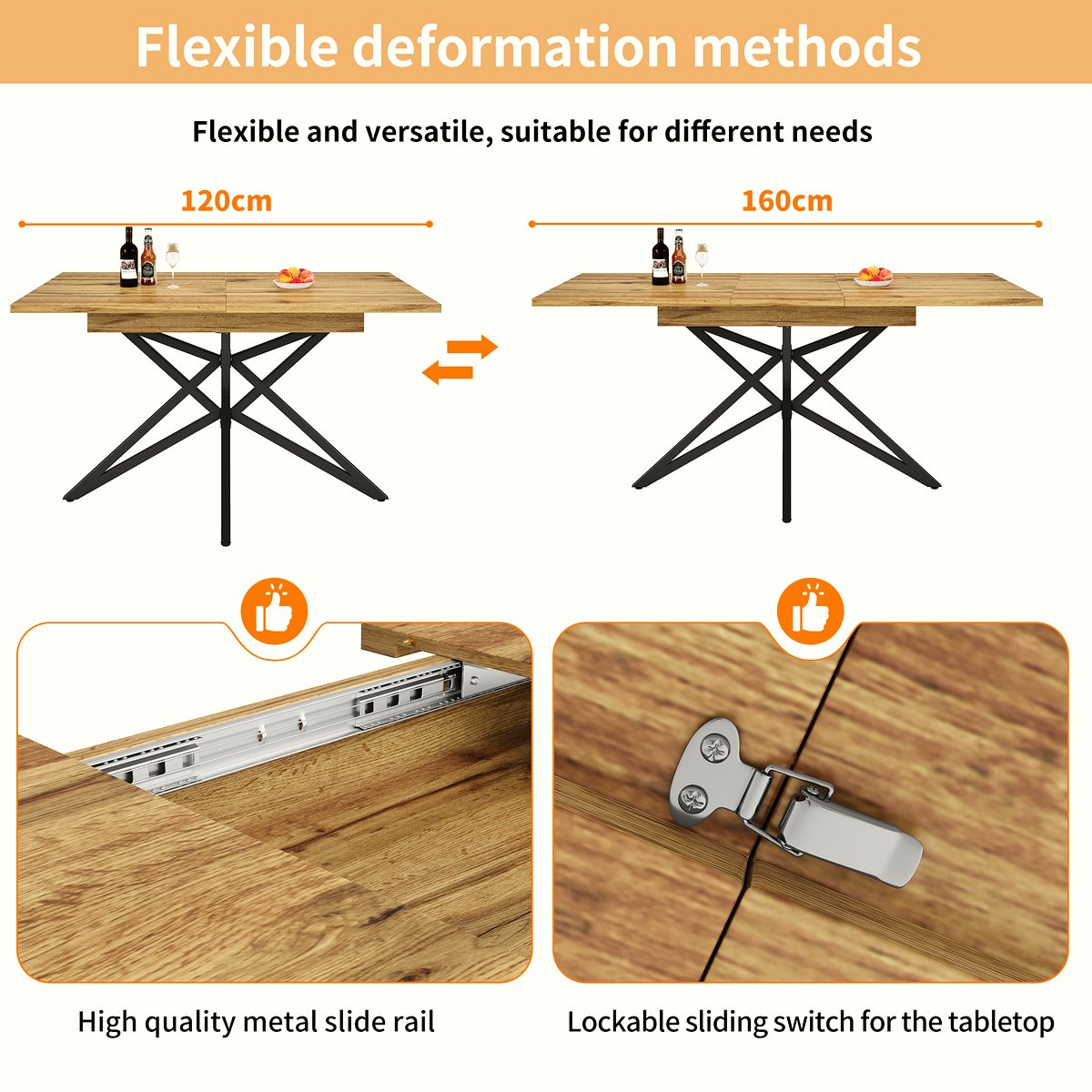 Walnut Extendable Dining Table - Black Star Legs - Image 2
