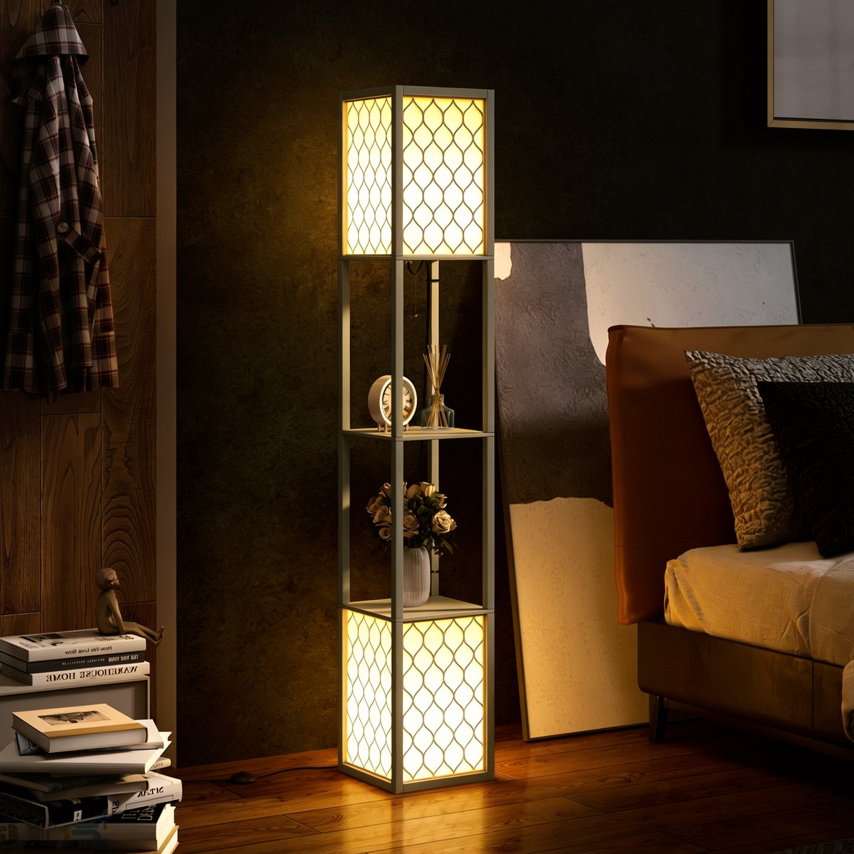 Floor Lamp with Shelves - Modern Light Grey Storage Lamp - Image 2