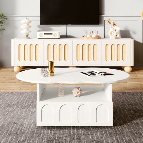 Cloud Coffee Table - White Particle Board with Storage Drawer - Image 2