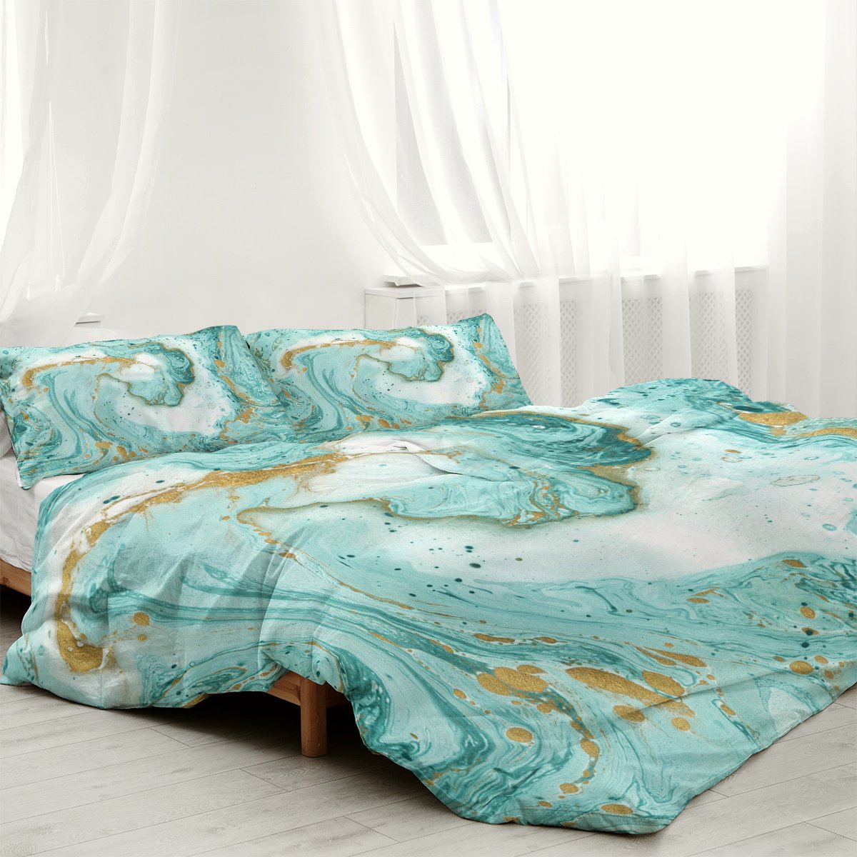 Mint Gold Marble Duvet Cover - Luxe Microfiber Bedding - Image 2