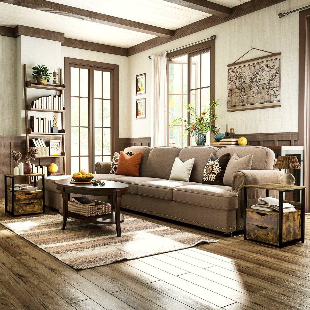 Industrial Side Table - Dark Wood & Matte Black Frame - Image 2