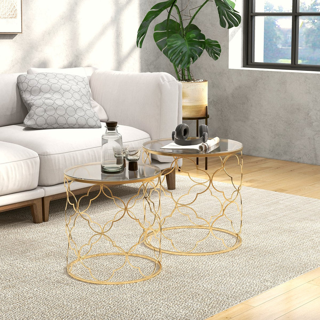 Nesting Side Tables - Gold Wire Frame with Glass Top - Image 2
