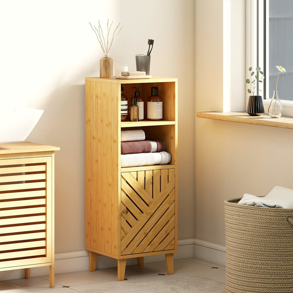 Bamboo Bathroom Cabinet - Slim Storage with Open Shelves - Image 2