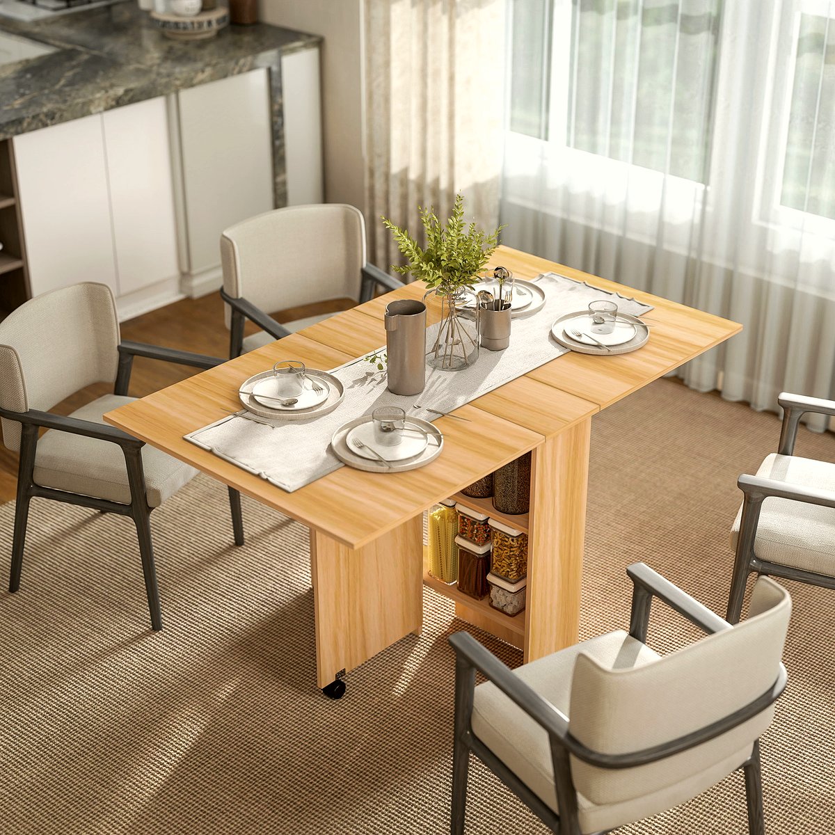 Drop Leaf Dining Table - Teak Foldable Space-Saver - Image 2