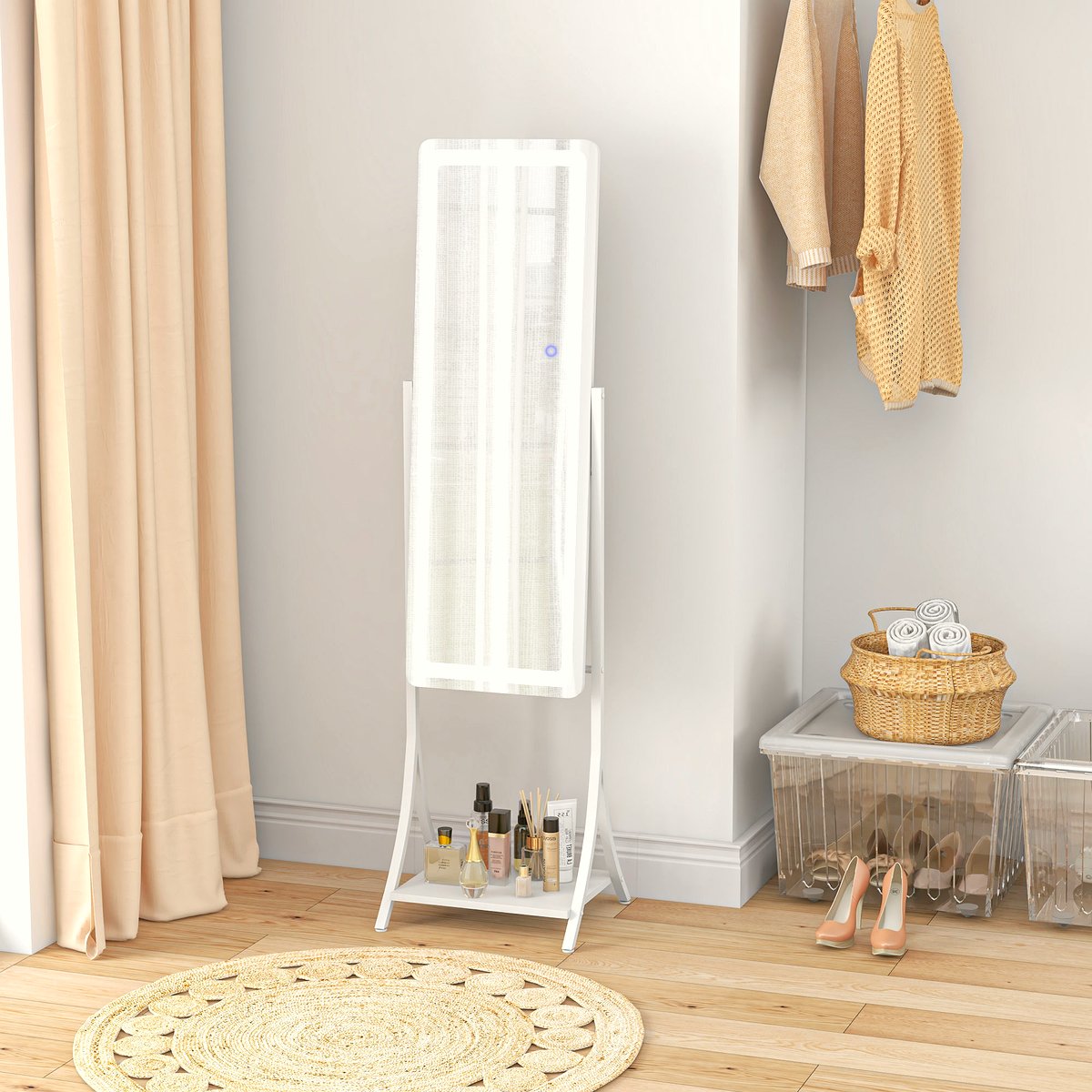 LED Dressing Mirror - Full Length with Storage Shelf - Image 2