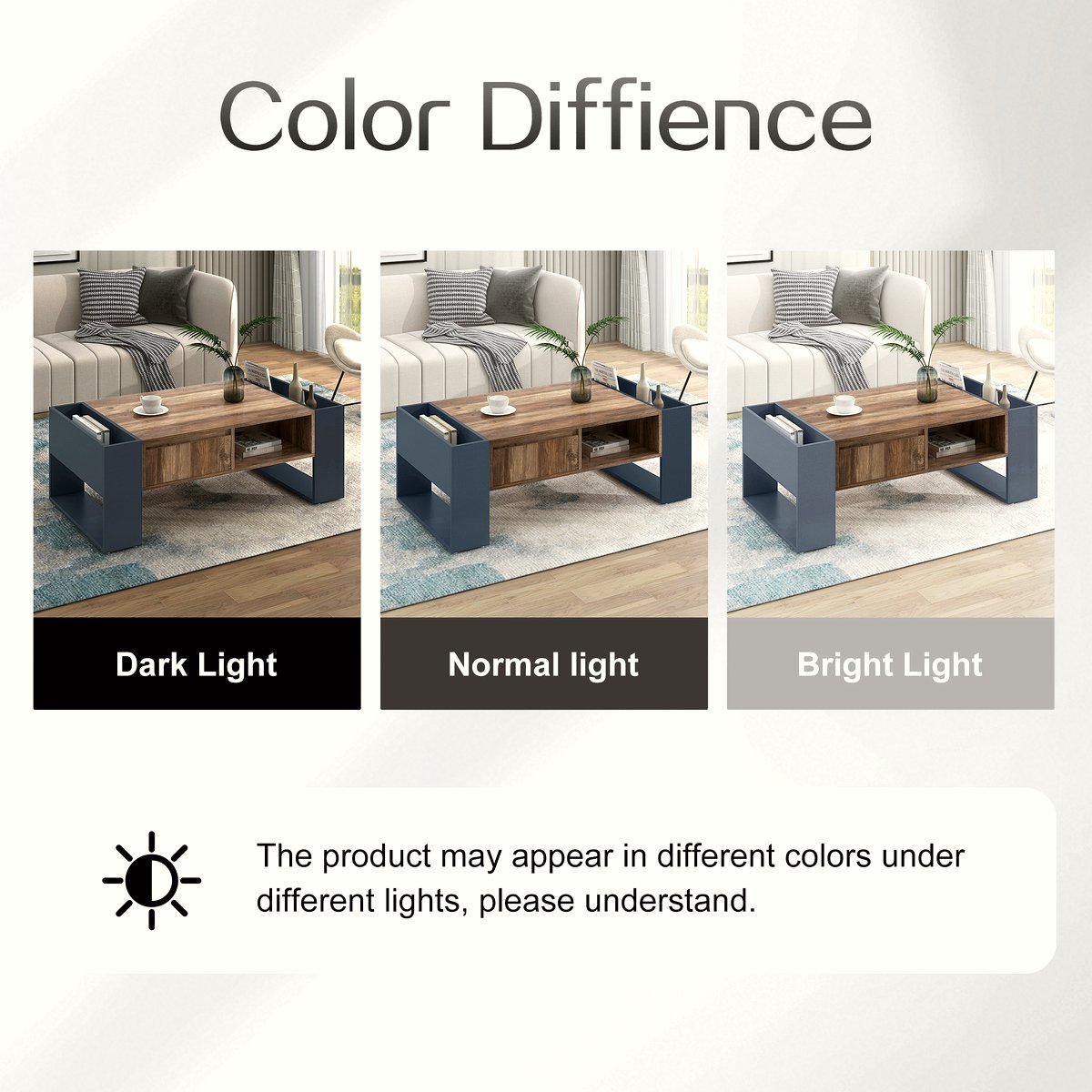 Wood Grain Coffee Table - Double Storage Handleless Design - Image 2