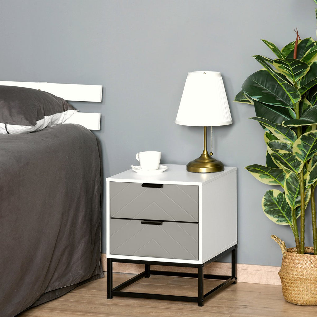Bedside Cabinet - Grey Chevron Storage with Metal Base - Image 2