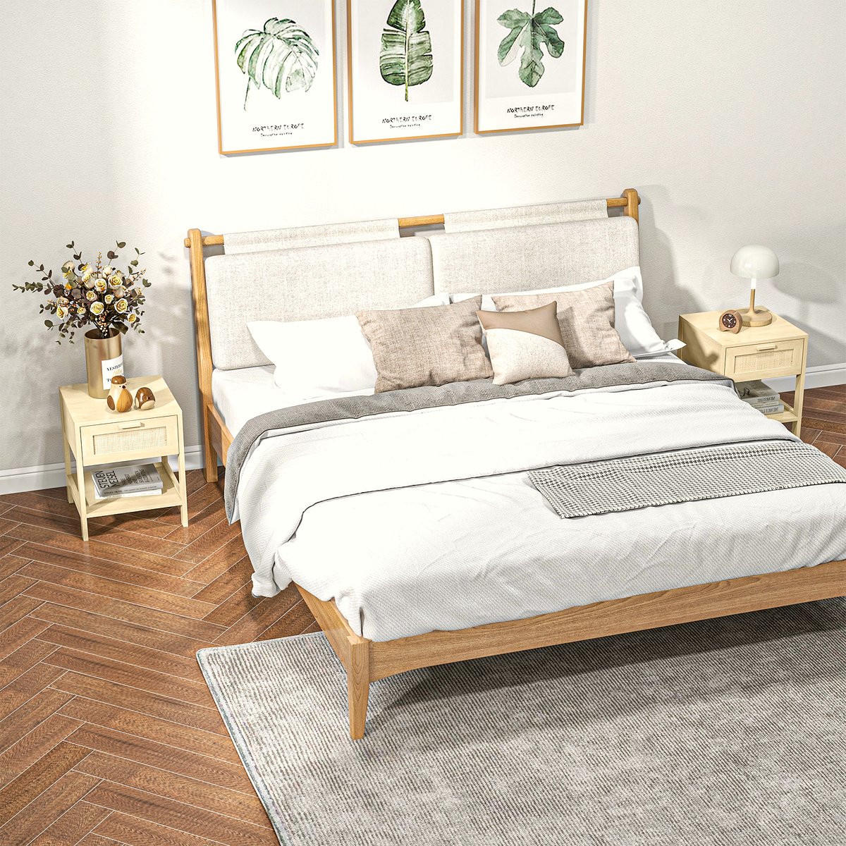 Rattan Drawer Nightstand - Natural Wood Farmhouse Side Table - Image 2