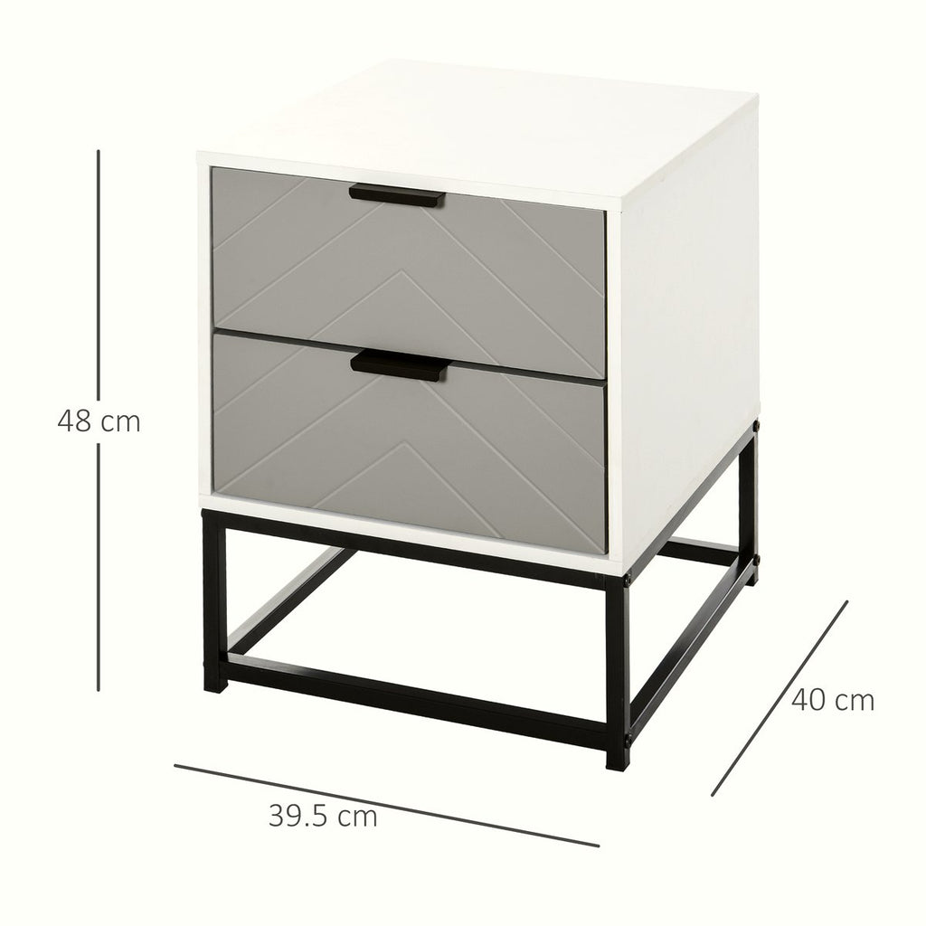 Bedside Cabinet - Grey Chevron Storage with Metal Base - Image 3