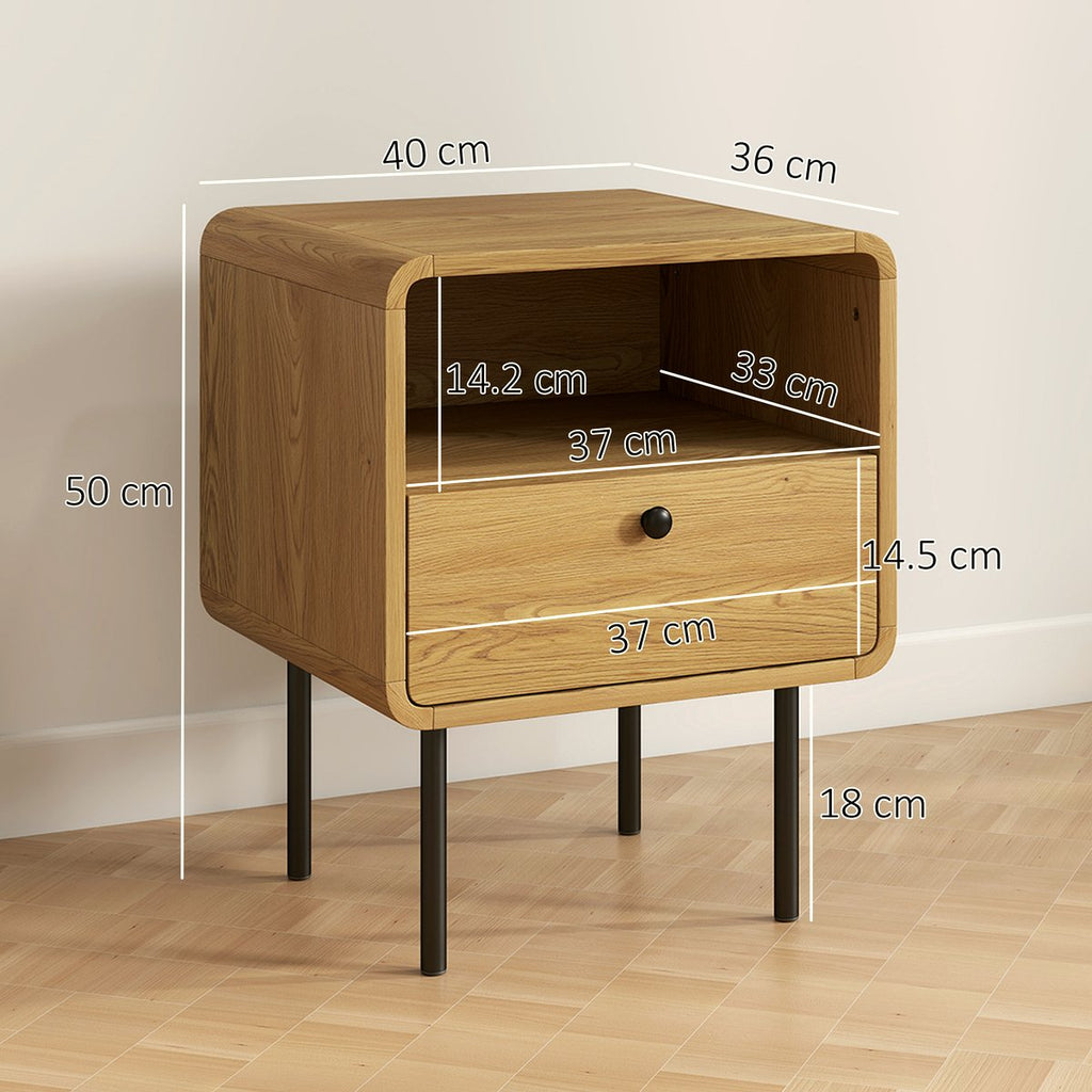 Bedside Table - Oak Wood with Drawer and Open Shelf - Image 3
