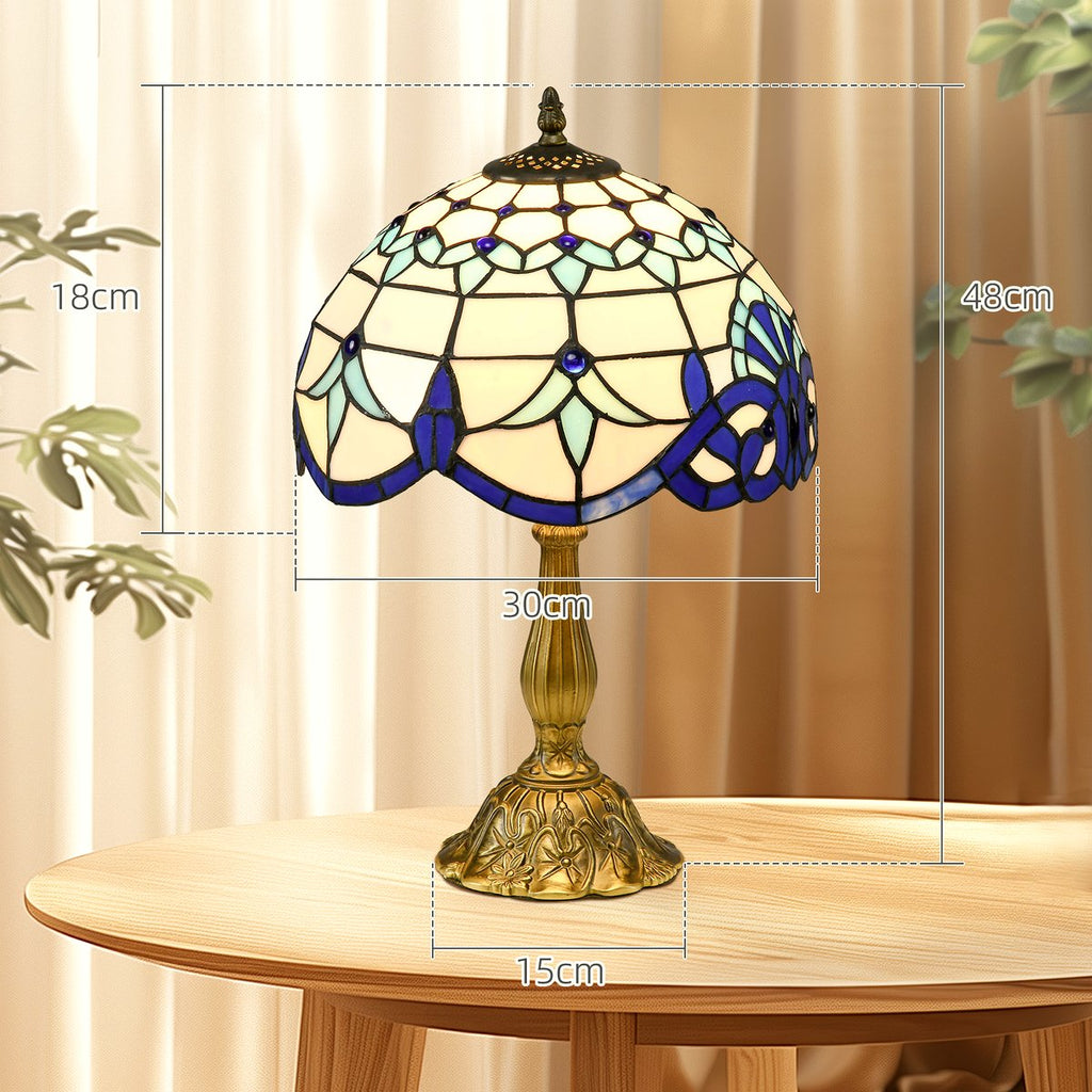 Stained Glass Table Lamp - Handcrafted Blue Antique Design - Image 3