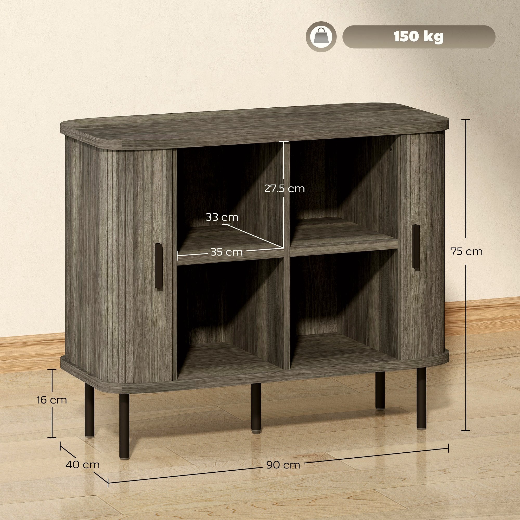 Oak Sideboard - Mid-Century Modern Sliding Tambour Doors - Image 3