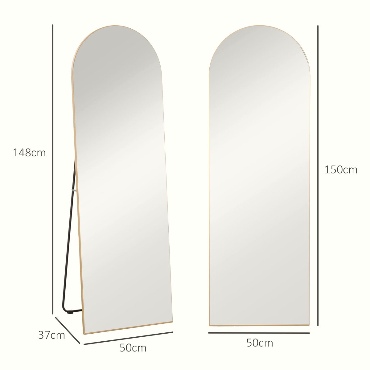 Full Length Mirror - Gold Tone Arched Design - Image 3