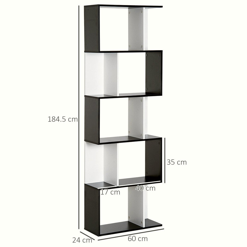 S-Shaped Wooden Bookcase - Contemporary 5-Tier Storage - Image 3
