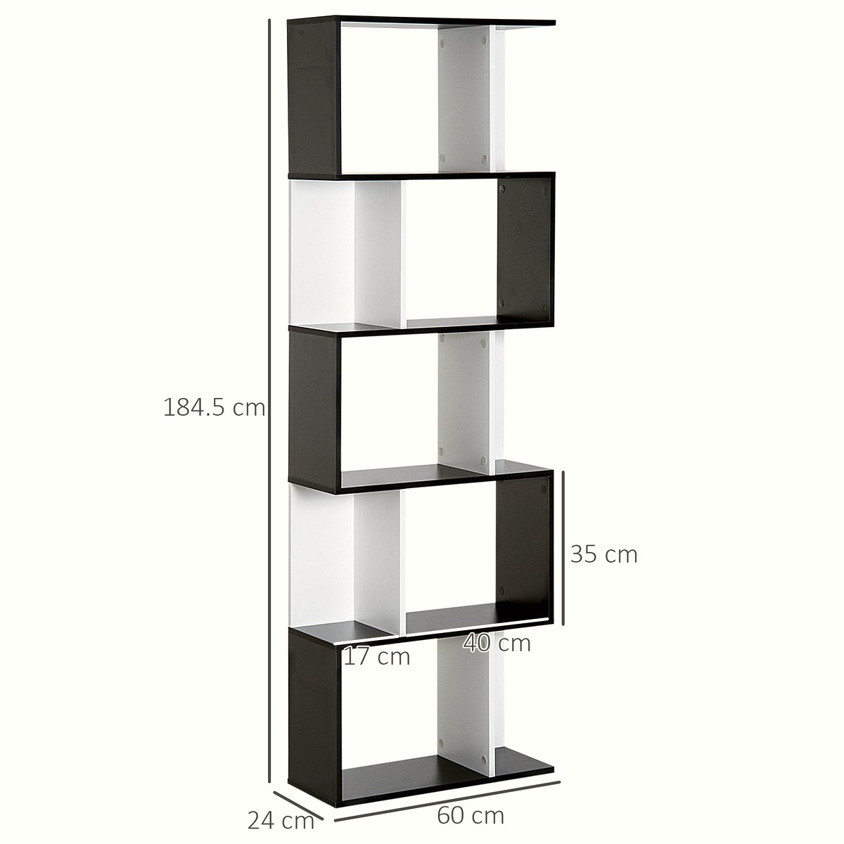 S-Shaped Wooden Bookcase - Contemporary 5-Tier Storage - Image 3