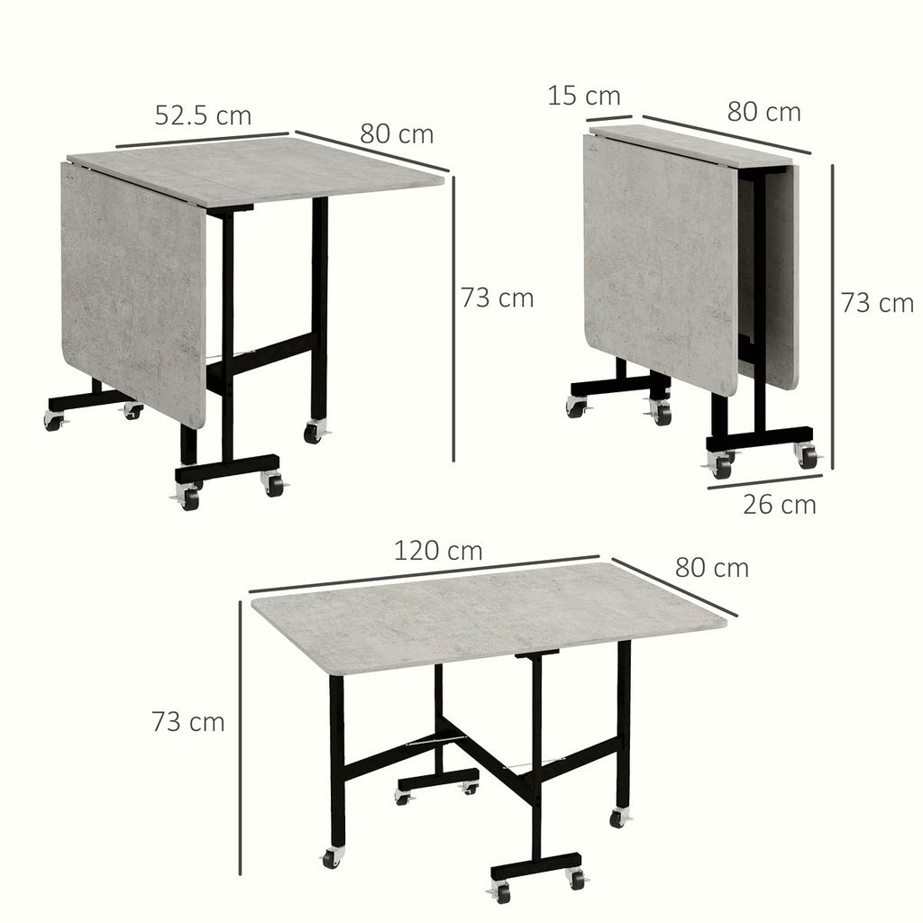 Drop Leaf Dining Table - Grey Marble with Steel Wheels - Image 3