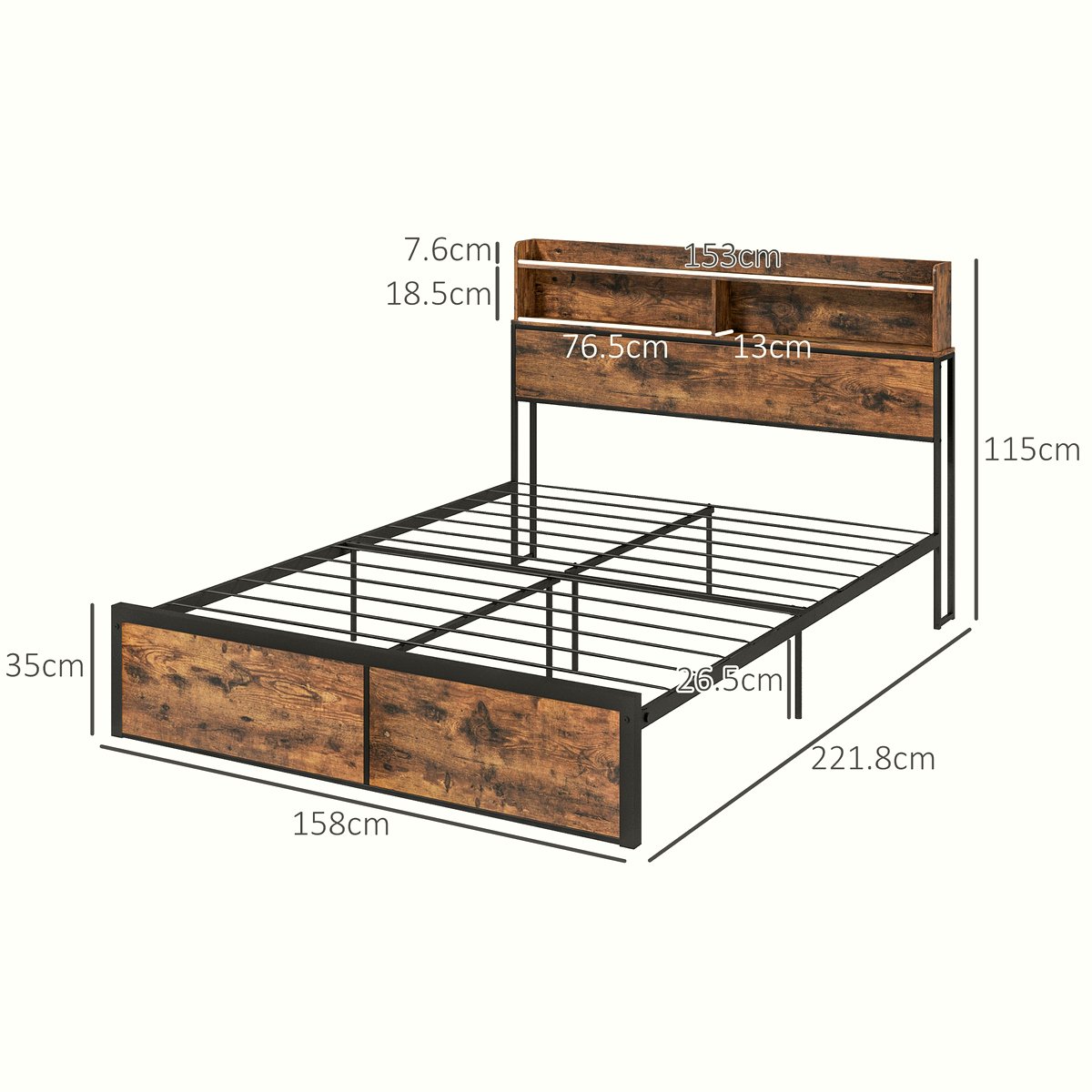 Industrial Steel King Bed - Rustic Brown Storage Frame - Image 3