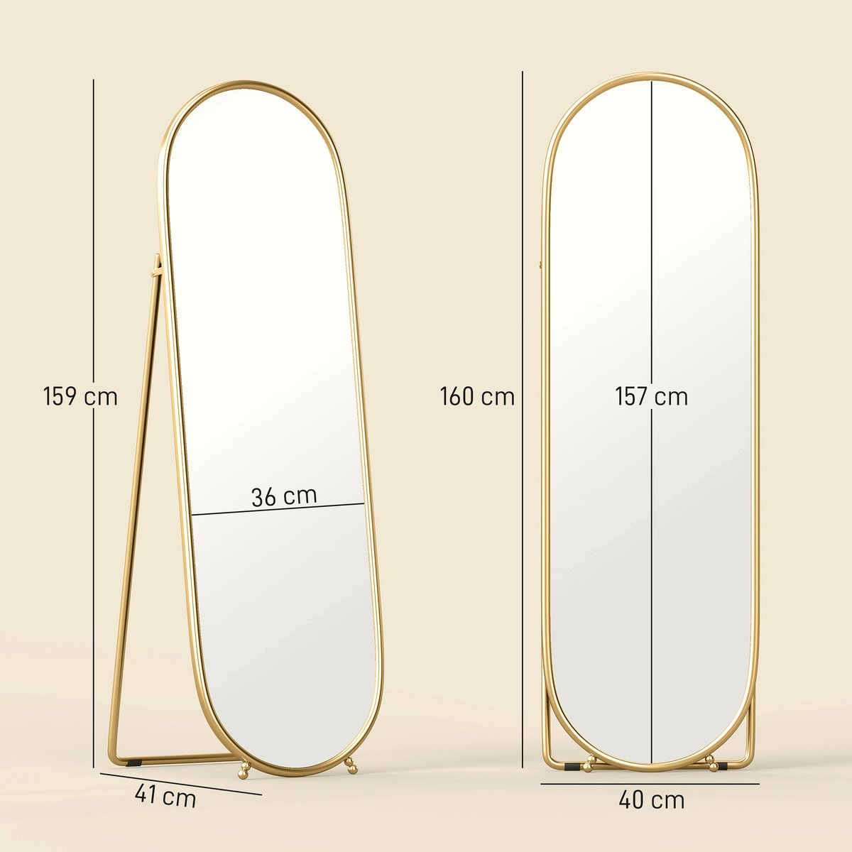 Two-Way Curved Full Length Mirror - Gold Tone Frame - Image 3