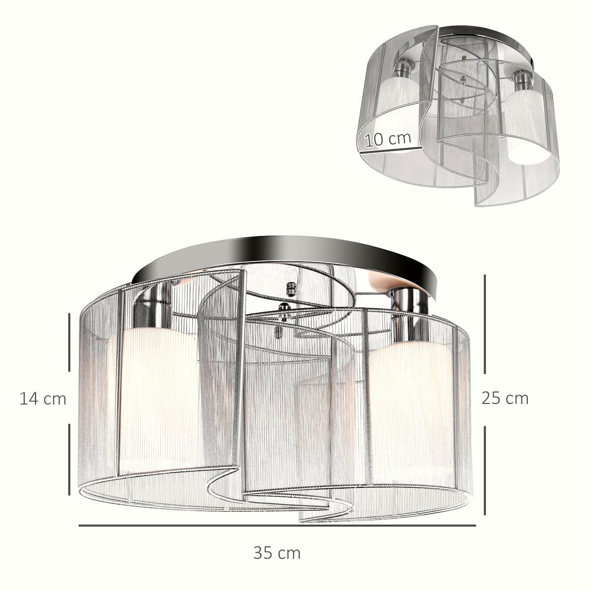 Semi-Flush Ceiling Light - Chrome White Double Crescent - Image 3