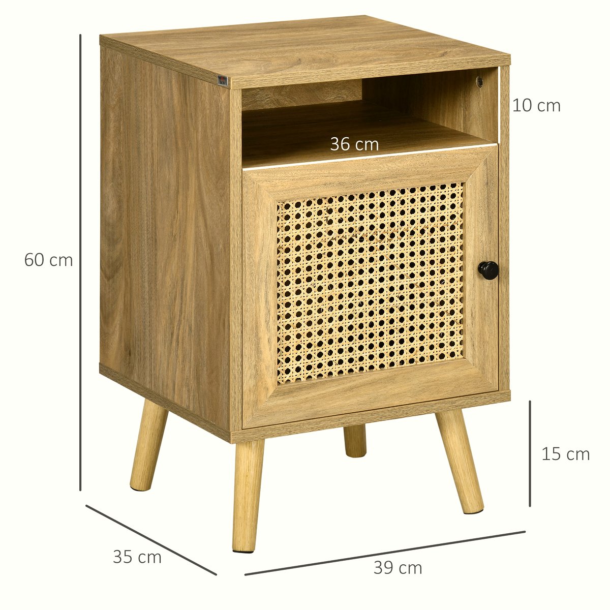 Rattan Bedside Table - Natural Wood Side Table with Storage - Image 3