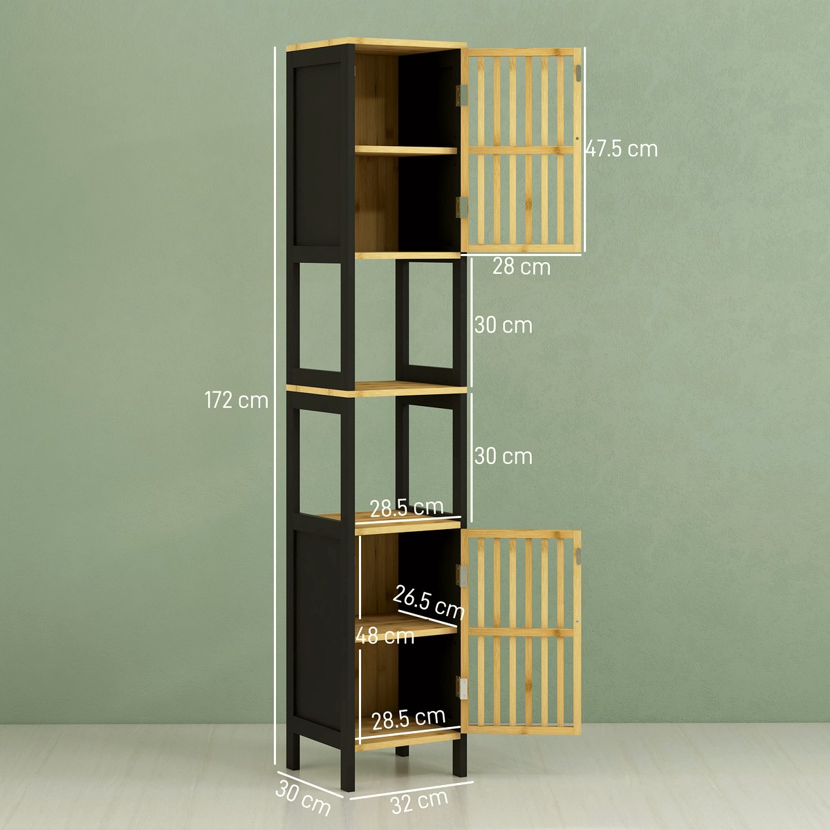 Bamboo Bathroom Storage Unit - Retro Cut-Out Design - Image 3