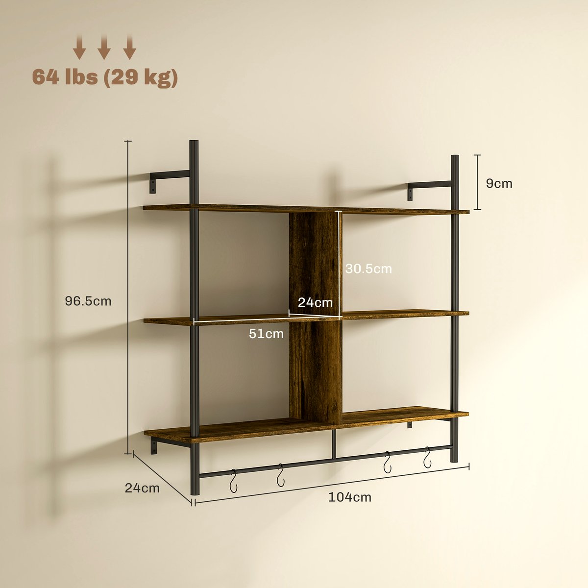Three-Tier Floating Shelf - Industrial Steel Frame - Image 3