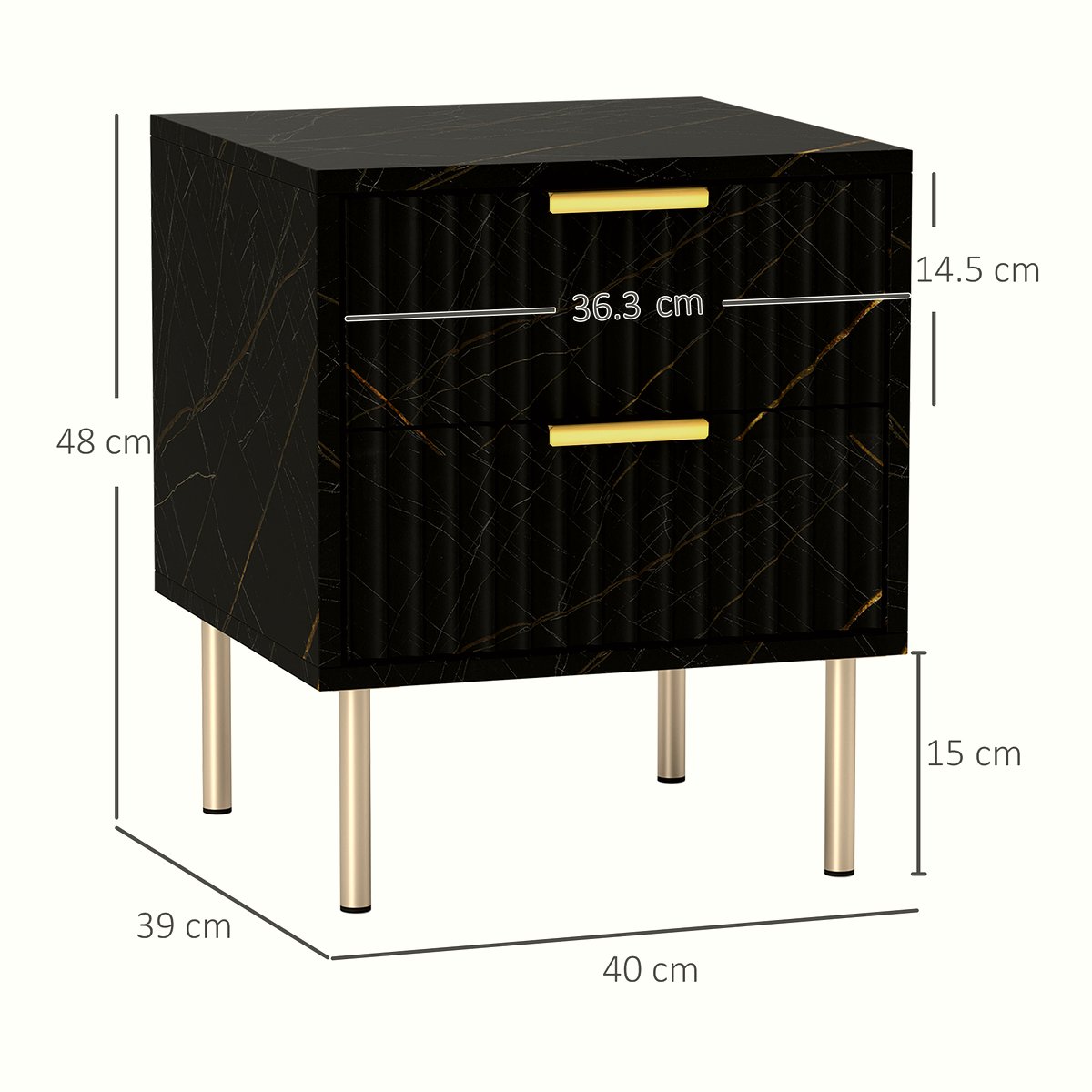 Two-Drawer Bedside Table - Marble-Inspired Design - Image 3