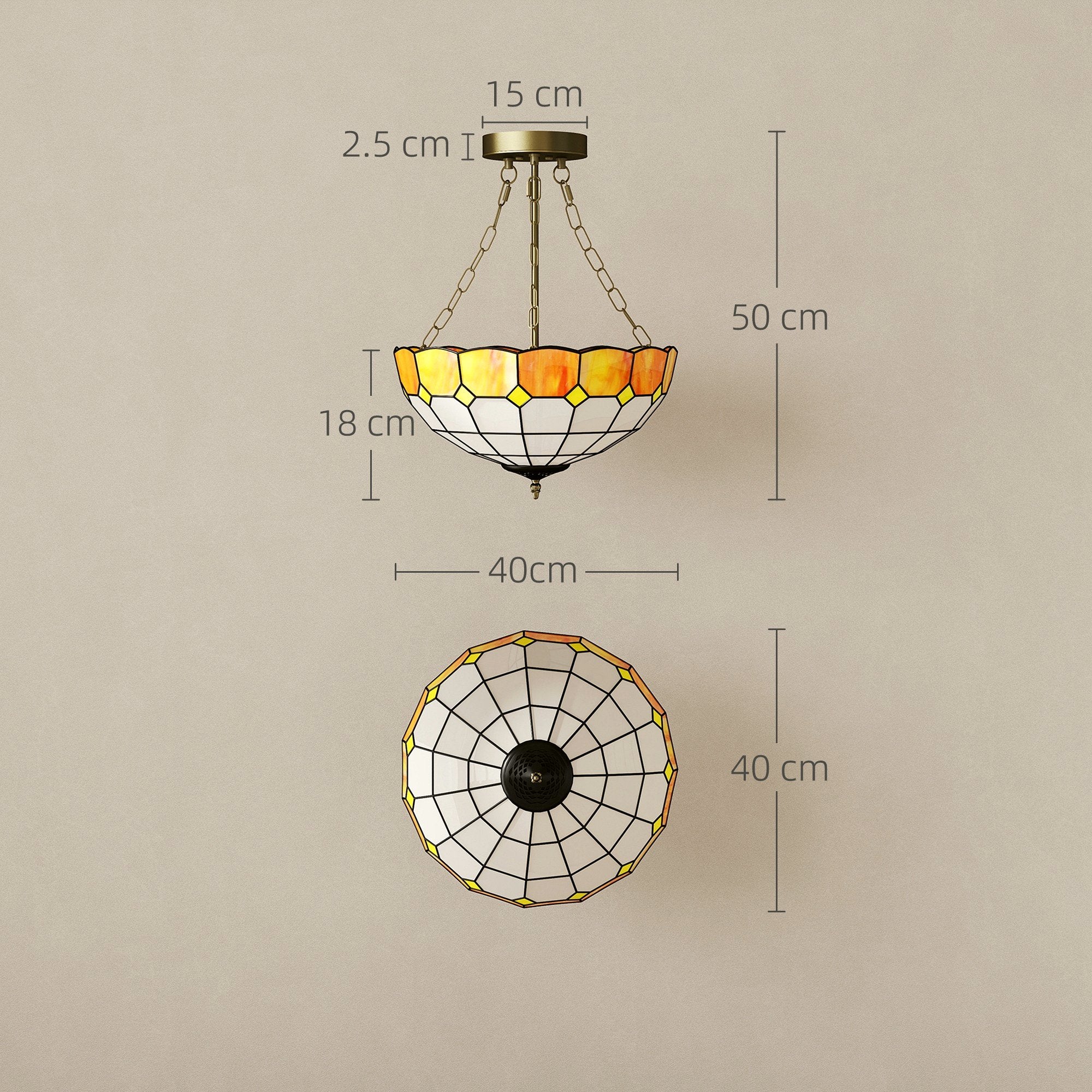 Tiffany Style Ceiling Light - Vintage Glass Chandelier - Image 3