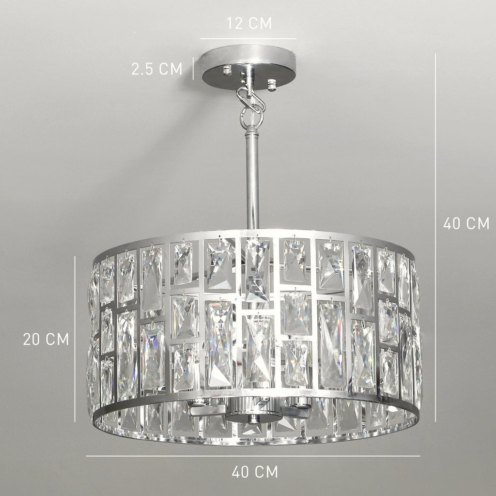 Glass Crystallite Chandelier - Silver-Tone Grid Design - Image 3